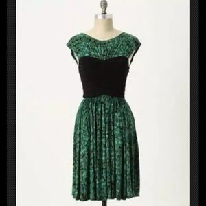 Green and Black Fit-and-Flare Dress